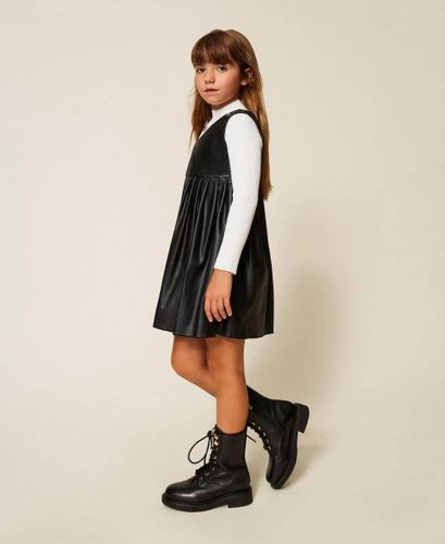 Girls' short faux leather dress with Oval T