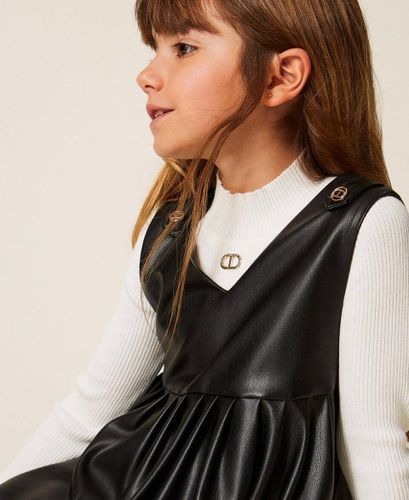 Girls' short faux leather dress with Oval T