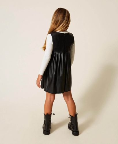 Girls' short faux leather dress with Oval T