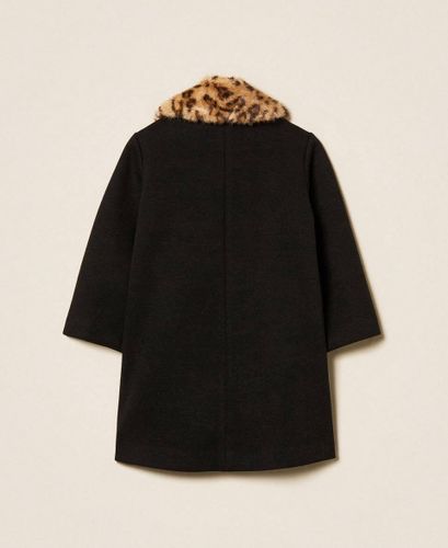 Girls' wool coat with animal print collar