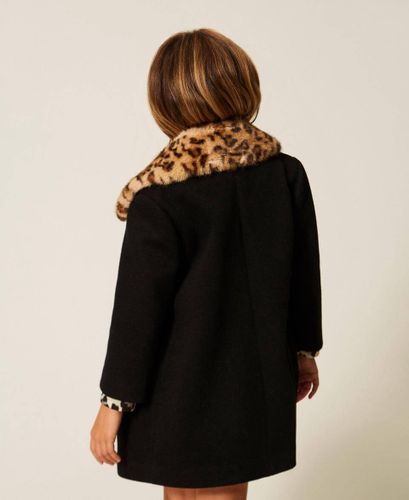 Girls' wool coat with animal print collar