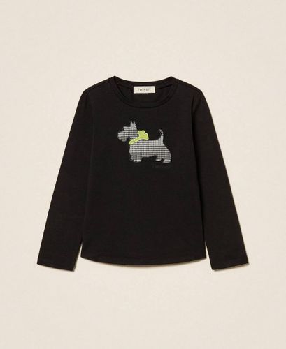 Girls' T-shirt with houndstooth print