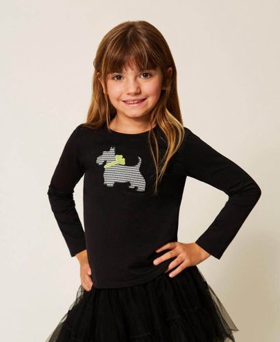 Girls' T-shirt with houndstooth print