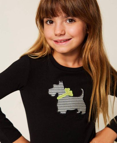 Girls' T-shirt with houndstooth print