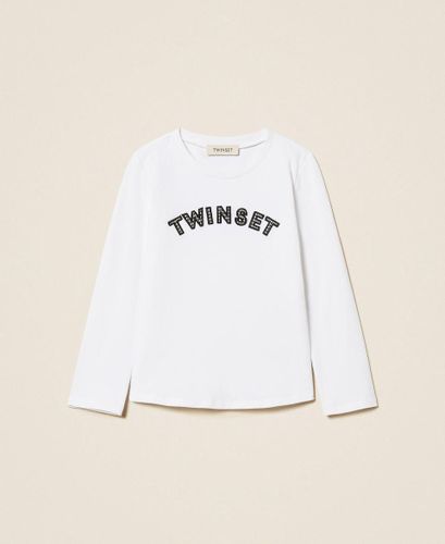 Girls' T-shirt with houndstooth pattern logo