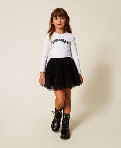 Girls' T-shirt with houndstooth pattern logo