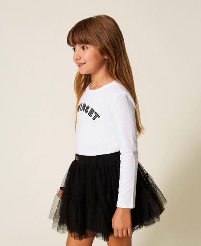 Girls' T-shirt with houndstooth pattern logo