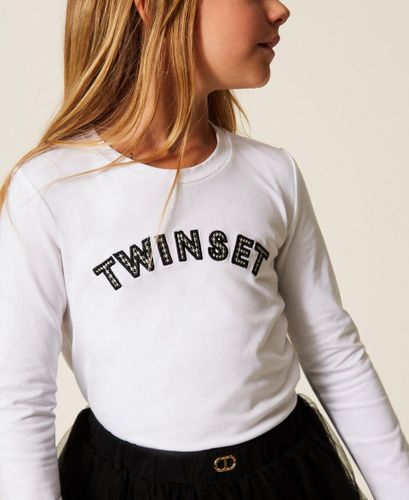 Girls' T-shirt with houndstooth pattern logo