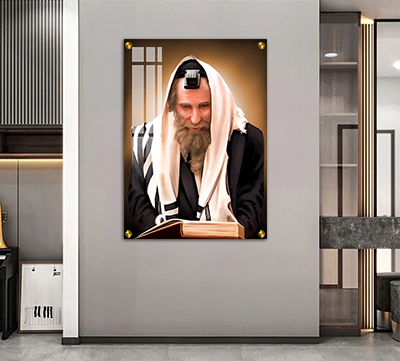 תמונות צדיקים - הרב שטיינמן בעיצוב מרשים מעוטר בטלית ותפילין קנבס/זכוכית