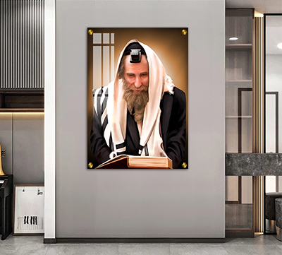 תמונות צדיקים - הרב שטיינמן בעיצוב מרשים מעוטר בטלית ותפילין קנבס/זכוכית