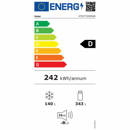 מקרר מקפיא תחתון 483 ליטר נטו Haier HTW7720DNGB - גימור זכוכית לבנה + פיקוד שבת מובנה רוחב: 70 ס