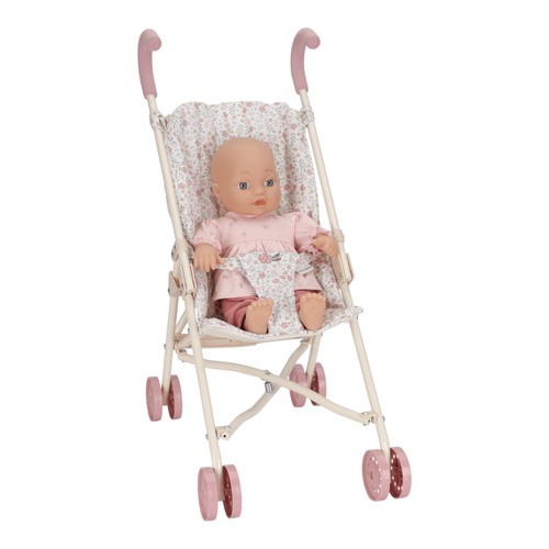 בובה יושבת בעגלת טיולון מתקפלת לבובה של Little Dutch בעיצוב White Meadows
