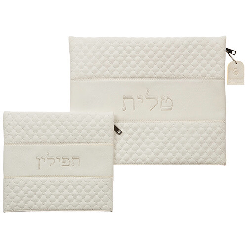 כיסוי לטלית ותפילין דגם רקמה לבן