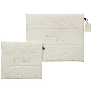 כיסוי לטלית ותפילין דגם רקמה לבן