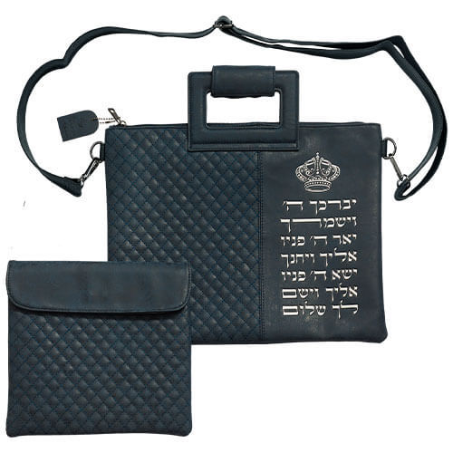 תיק לטלית ותפילין אותיות מובלטות צבע נייבי