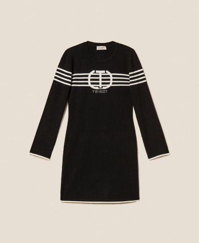 Girls' short dress with stripes and Oval T
