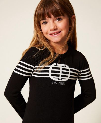 Girls' short dress with stripes and Oval T
