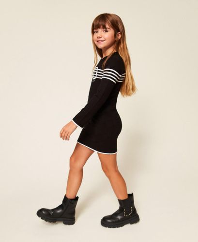 Girls' short dress with stripes and Oval T