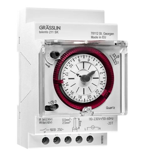 שעון שבת עם רזרבה רחב ללוח + טיימר למסילת DIN  GRÄSSLIN talento 211 SK 