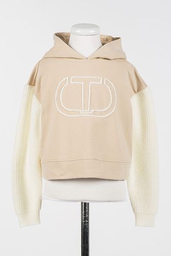 Hoodie with logo and knit sleeves