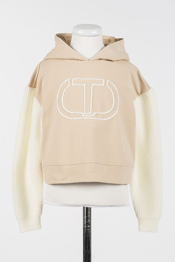 Hoodie with logo and knit sleeves