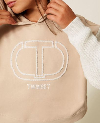 Hoodie with logo and knit sleeves