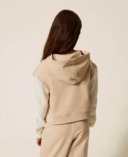 Hoodie with logo and knit sleeves