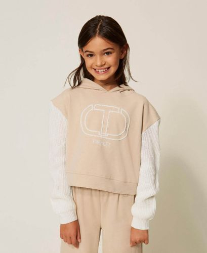 Hoodie with logo and knit sleeves