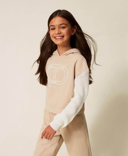 Hoodie with logo and knit sleeves