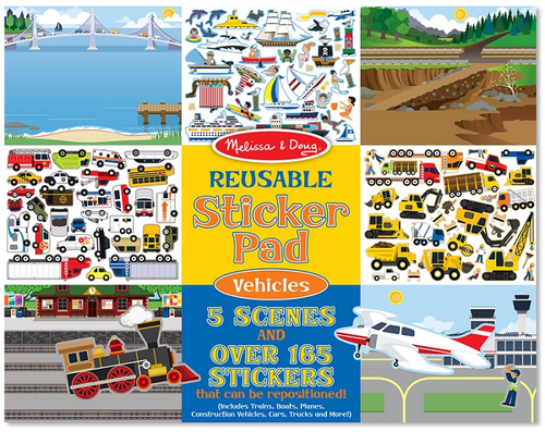 חוברת מדבקות 5 דפי יצירה ו 165 מדבקות רב פעמיות - כלי רכב 1