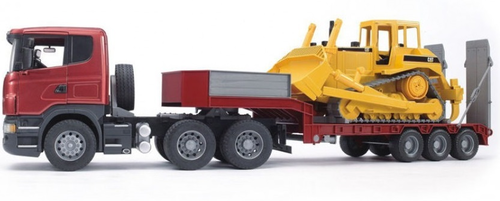 סט משאית גרר סקניה SCANIA אדומה וטרקטור שופל קטרפילר CAT צהוב 1