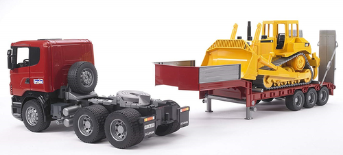 סט משאית גרר סקניה SCANIA אדומה וטרקטור שופל קטרפילר CAT צהוב 2
