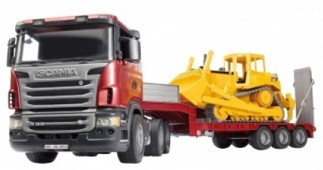 סט משאית גרר סקניה SCANIA אדומה וטרקטור שופל קטרפילר CAT צהוב 3