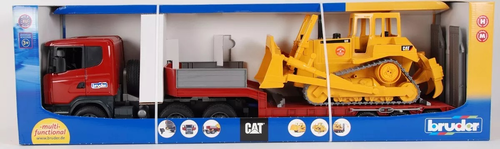 סט משאית גרר סקניה SCANIA אדומה וטרקטור שופל קטרפילר CAT צהוב 5