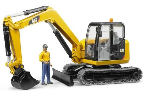 טרקטור מיני מחפרון קטרפילר Cat Mini Excavator עם כף נשלפת ובובת פועל - צהוב 1