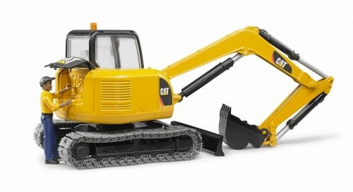טרקטור מיני מחפרון קטרפילר Cat Mini Excavator עם כף נשלפת ובובת פועל - צהוב 3