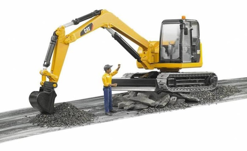 טרקטור מיני מחפרון קטרפילר Cat Mini Excavator עם כף נשלפת ובובת פועל - צהוב 4
