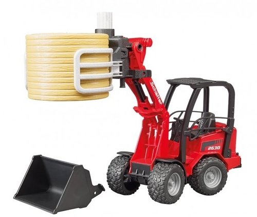 טרקטור שופל Schäffer Compact loader אדום עם מרים חציר 2