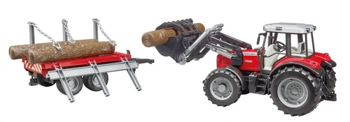 טרקטור פורגוסון להובלת עצים עם עגלה נגררת 7480 Massey Ferguson אדום 2