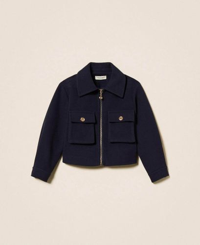 Wool cloth caban jacket with zip