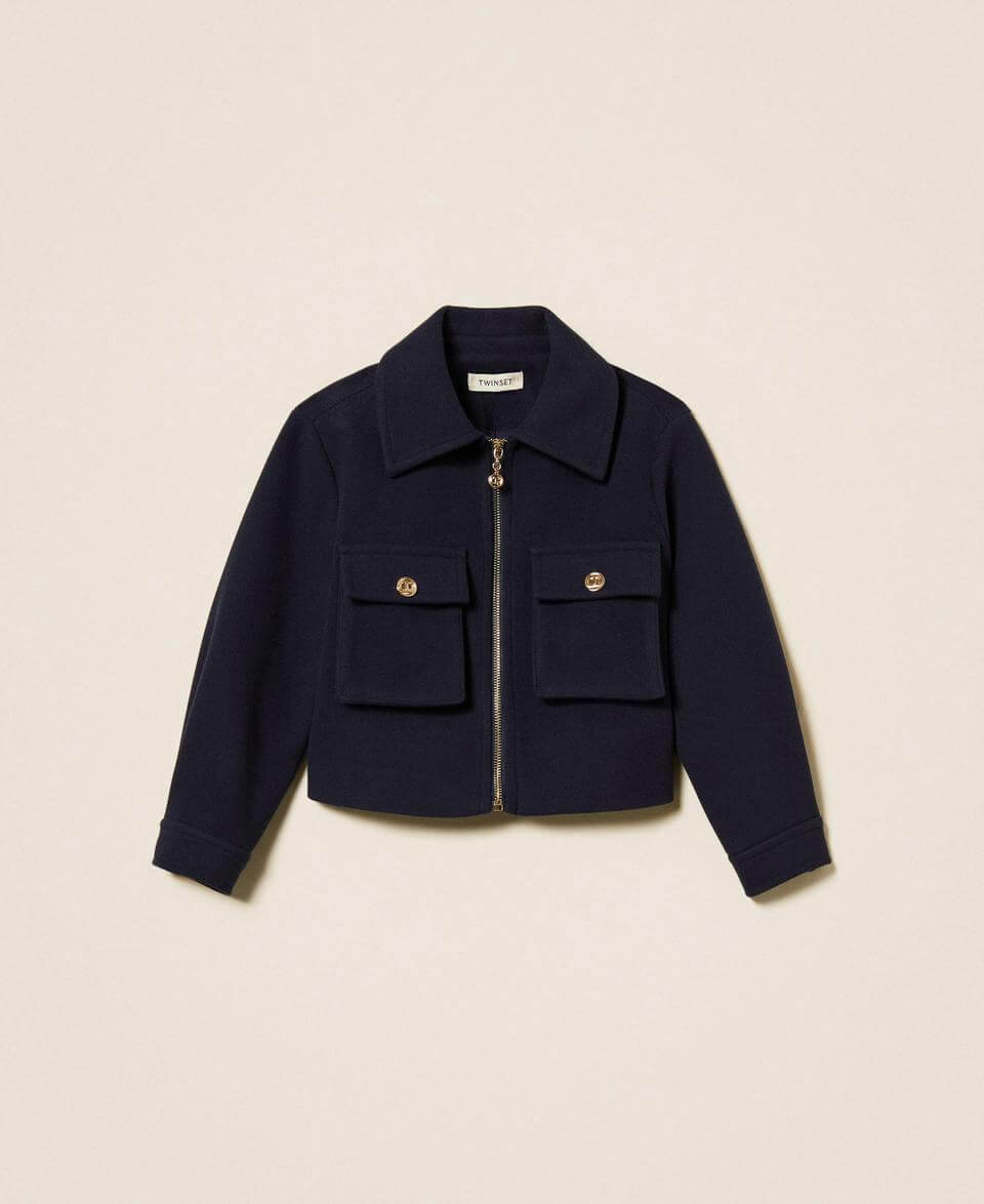 Wool cloth caban jacket with zip