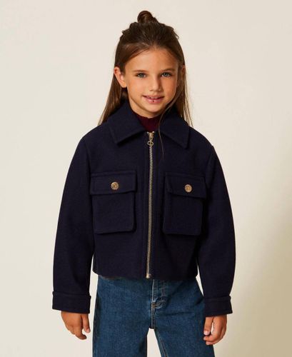 Wool cloth caban jacket with zip