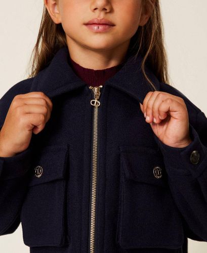 Wool cloth caban jacket with zip