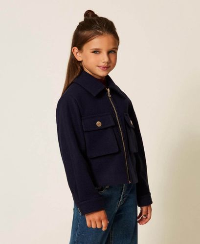 Wool cloth caban jacket with zip