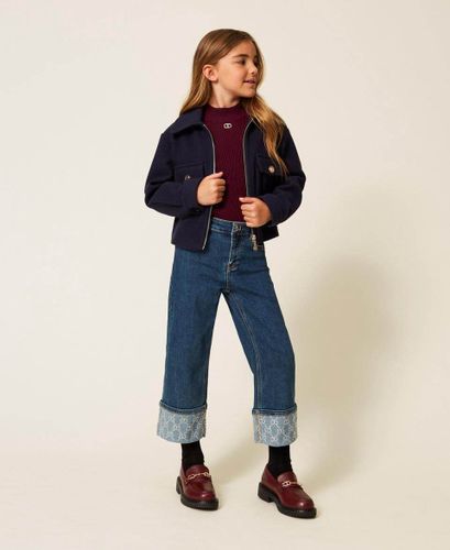 Wool cloth caban jacket with zip
