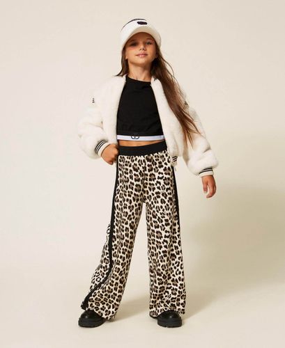Faux fur bomber jacket with striped trims