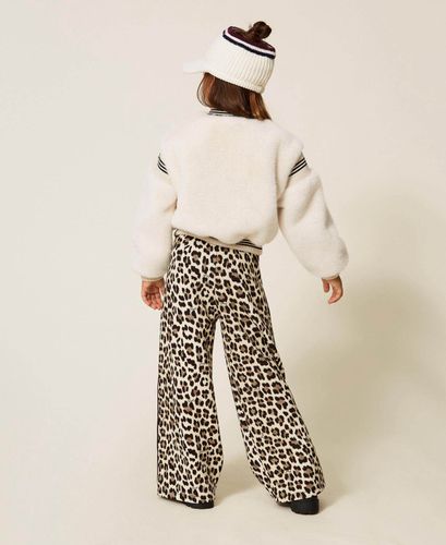 Faux fur bomber jacket with striped trims