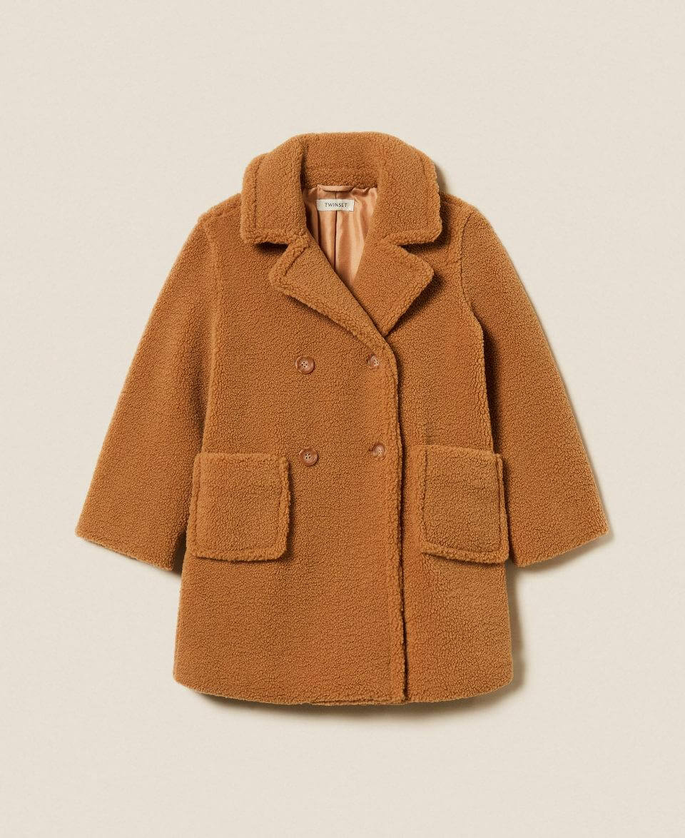 Double-breasted faux fur coat