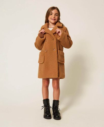 Double-breasted faux fur coat