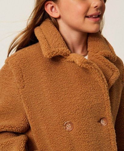 Double-breasted faux fur coat